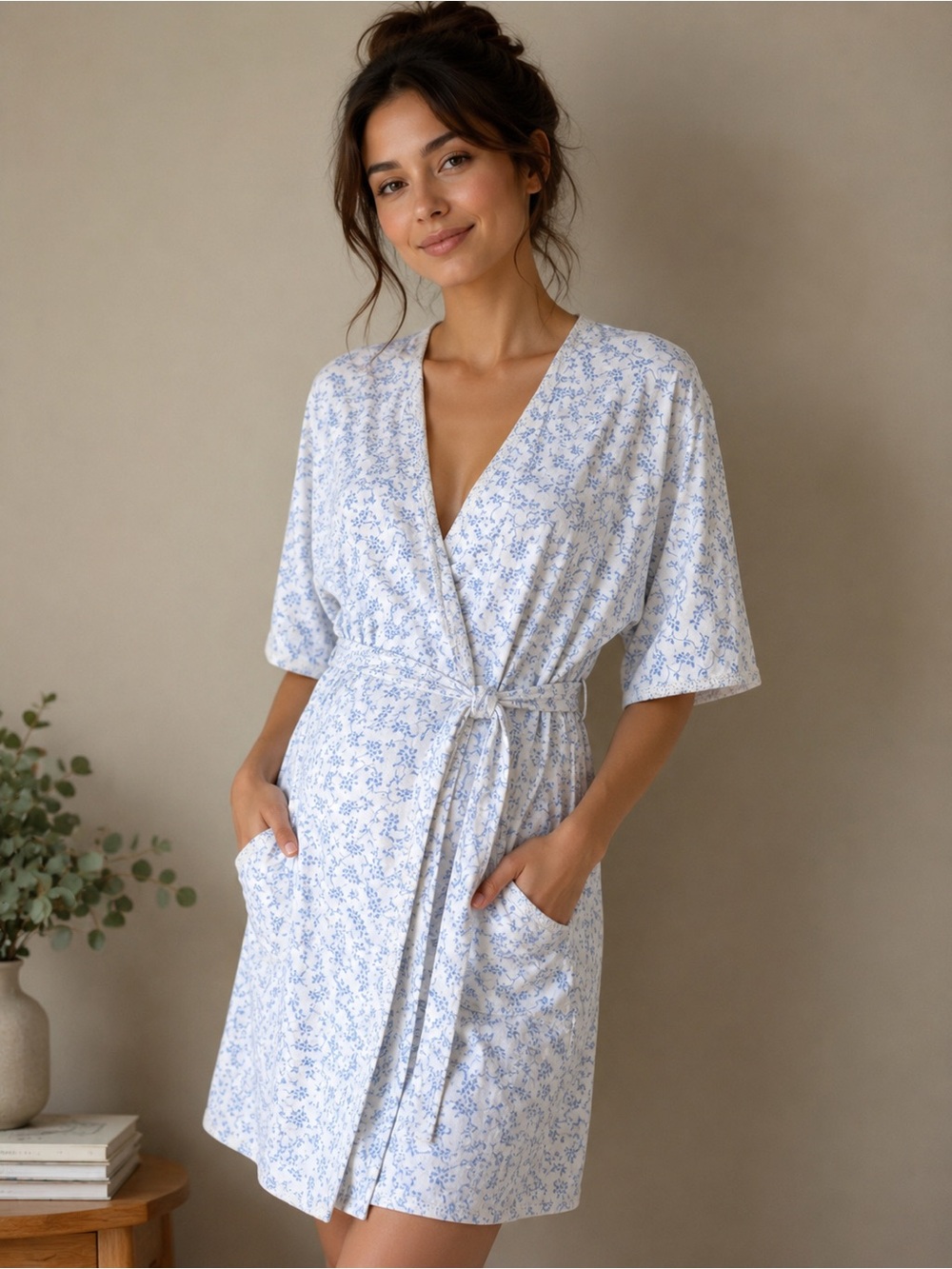 Take Nine Maternity Floral Wrap Robe / Lounge Dress – Size Small
